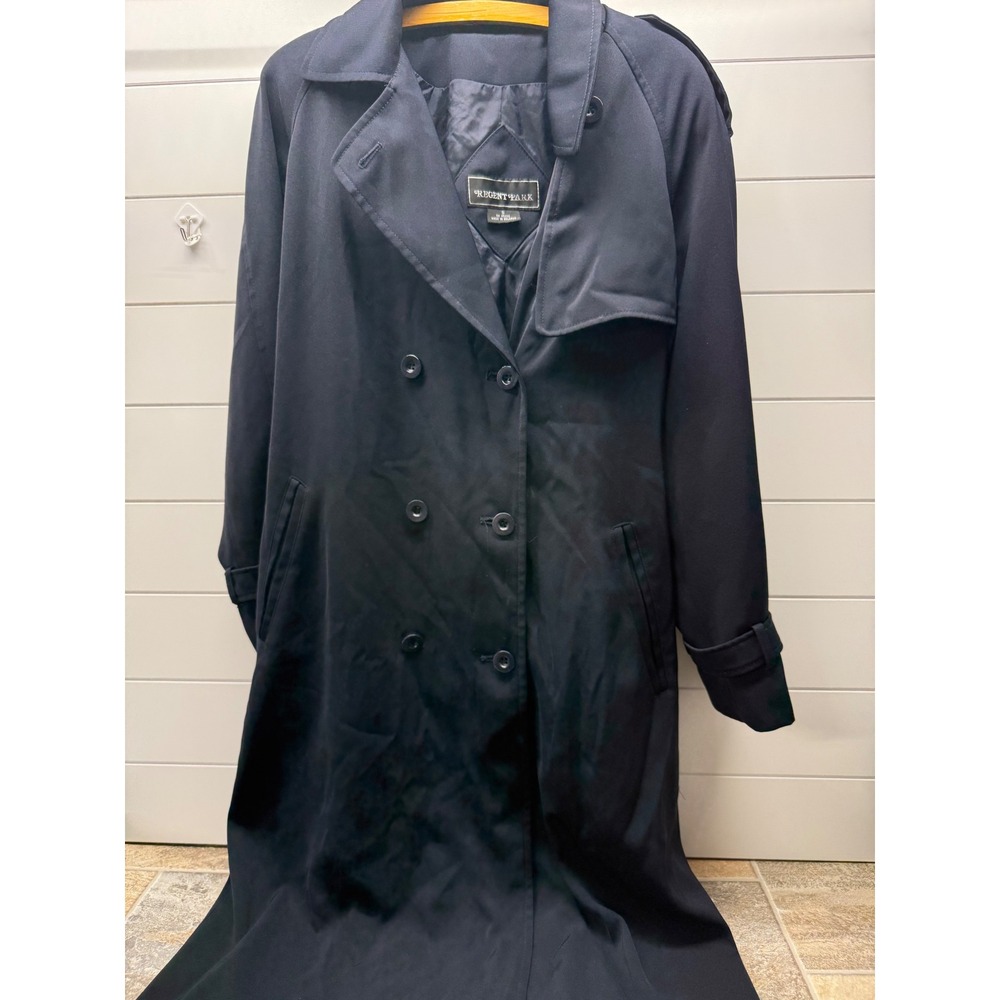 Regent Park Mens Navy Blue Double Breasted Trench Coat Long Belted Jacket Small
